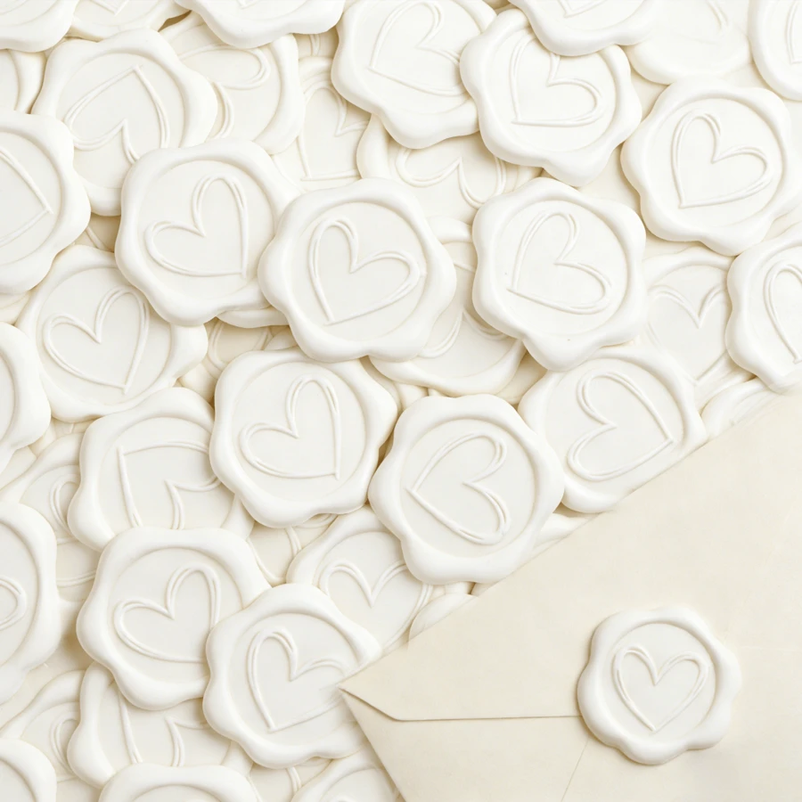 30pcs Heart-Shaped Wax Seals, Self-Adhesive Wax Seals For Wedding Party Invitations, Greeting Cards, Gift Packaging - White - Ivory White - View 1