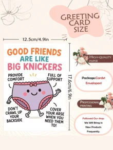 1pc Best Friend Birthday Card: "Best Friends Are Like Big Underwear!" A Cute And Funny Gag Gift,Humorous Greeting.Suitable For Giving To Your Best Friend,Husband,Boyfriend,Wife, Girlfriend,Family, Siblings, Parents,Partner,Coworkers,Classmates,Lover - Multicolor - View 3