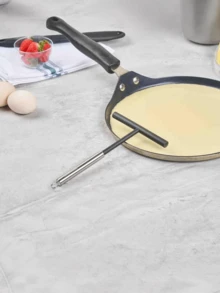 1pc Stainless Steel & Silicone Pancake Maker Tool, T-Shaped Omelette Crepe Flatbread Cooking Utensil - Black - View 9