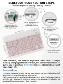 四合一键盘保护套，兼容三星 Galaxy Tab 和 iPad、Redm iPad SE，包含可拆卸无线蓝牙键盘（150mAh）和鼠标，平板电脑保护套带笔槽（粉色） - 粉色 - 查看 7