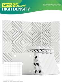 OSITE SKY 24片装 - 12x12x2英寸录音室隔音泡沫 - 菱形凹槽吸音消回声 | 快速恢复吸音泡沫 | 带双面胶（黑/白/灰） - 24 Pcs (Comes With Tapes) - 查看 2