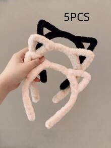 5个猫耳发箍，百搭女士发饰，适合秋冬季节佩戴 - 彩色 - 查看 11
