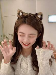 5个猫耳发箍，百搭女士发饰，适合秋冬季节佩戴 - 彩色 - 查看 9