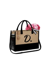 Women's Beach Tote Bag With Shoulder Strap, Beach Hat And Cosmetic Bag, Black Heart Letter A-Z Beach Accessory Set, Personalized Gift Bag, With Side Pocket, Large Capacity, Convenient Cosmetic Pouch, Beach Bag With Scarf , Valentines Gifts - Khaki - View 71