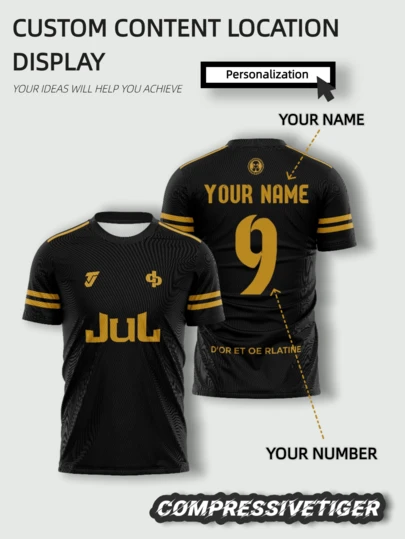 Customized Black & Gold Football Jersey | Personalize With Name, Number & Logo | High-Quality Breathable Sports Set, JUL Gaming, Holiday Gift