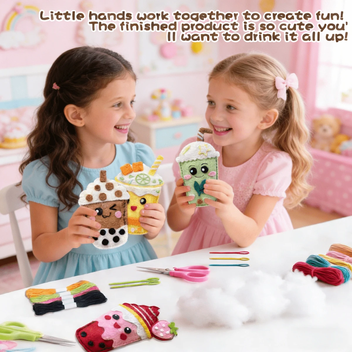 6 piezas Juego de manualidades de peluche de perla de té con leche, kit de costura DIY, regalo para niños de 5 a 10 años