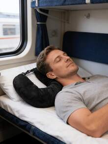 1 Black Multi-Functional Stuffable Travel Pillow, Portable U-Shaped Neck Support Pillow With Storage Bag, Airplane Neck Pillow For Long Flights, Car Rides, Office, Camping, Commute, Home Use, Gift For Travelers, Commuters, Students - màu đen - Xem 6