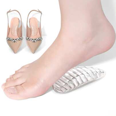 QKC 1 Pair Silicone Heel Cushion Pads, Anti-Slip Insoles, Comfortable Sports Arch Support Inserts