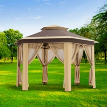 Crea tu Rincón de Sombra en Segundos | Pérgola Desplegable 13x13 Pies con Mosquitero | Ideal para Comidas, Reuniones y Relax en Jardín o Camping - caqui - Ver 7