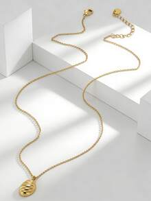 Charm-In Dây chuyền mặt dây hình oval xoắn mạ vàng dành cho nữ, chiều dài dây có thể điều chỉnh 45+5cm, phong cách tối giản cổ điển, phù hợp cho đi làm hàng ngày và những buổi đi chơi thông thường, món quà chất lượng dành cho bạn gái hoặc bạn thân. - Vàng - Xem 5