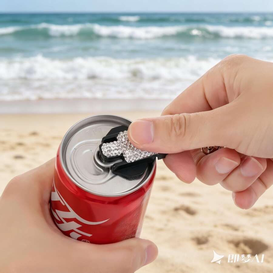 闪亮水钻汽水罐开罐器，防尘密封迷你钥匙扣吊坠，稳固易开，适合居家聚会、野餐、户外活动、办公室等场合。 - 彩色 - 查看 1