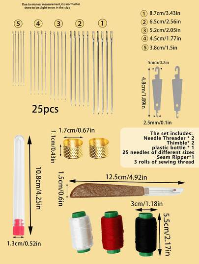 34pcs Sewing Kit Set, Includes Needles, Threads, Seam Ripper, Suitable For Beginners, For Basic Hand Sewing And Mending