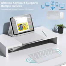 Funda con teclado desmontable recargable Bluetooth (280mAh) y panel táctil para Samsung Galaxy Tab / iPad / Redmi iPad SE, incluye ranura para lápiz óptico (gris claro) - Gris Claro - Ver 4