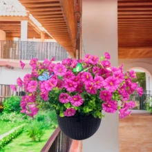 1 Set Artificial Morning Glory Hanging Basket With Plastic Planter And 3pcs Artificial Butterfly - Outdoor Patio & Garden Decor, Ready-To-Hang For Porch, Fence, Wall | Gift For Mother's Day, Valentine's, Wedding - A - View 6