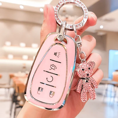 Chevrolet Car Keychain With Cute Rhinestone Teddy Bear Keychain, Soft TPU Car Key Shell, Fit For Chevrolet MALIBU, CRUZE, CAPTIVA, SAIL, EPICA, Malibu, CAVALIER, Cruze, TRACKER, Malibu Camaro Trax