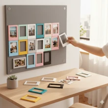 5/6pcs Bohemian 3-Inch Round Horizontal Plastic Magnetic Photo Frames, Display Photos, Record Beautiful Moments, Suitable For Office, Kitchen, Living Room, Bedroom Decor, Valentine's Day, Birthday, New Year Gifts, Instant 3-Inch Magnetic Fridge Sticker DIY Creative Magnetic Sheets Small Photo Frames - Multicolor - View 1