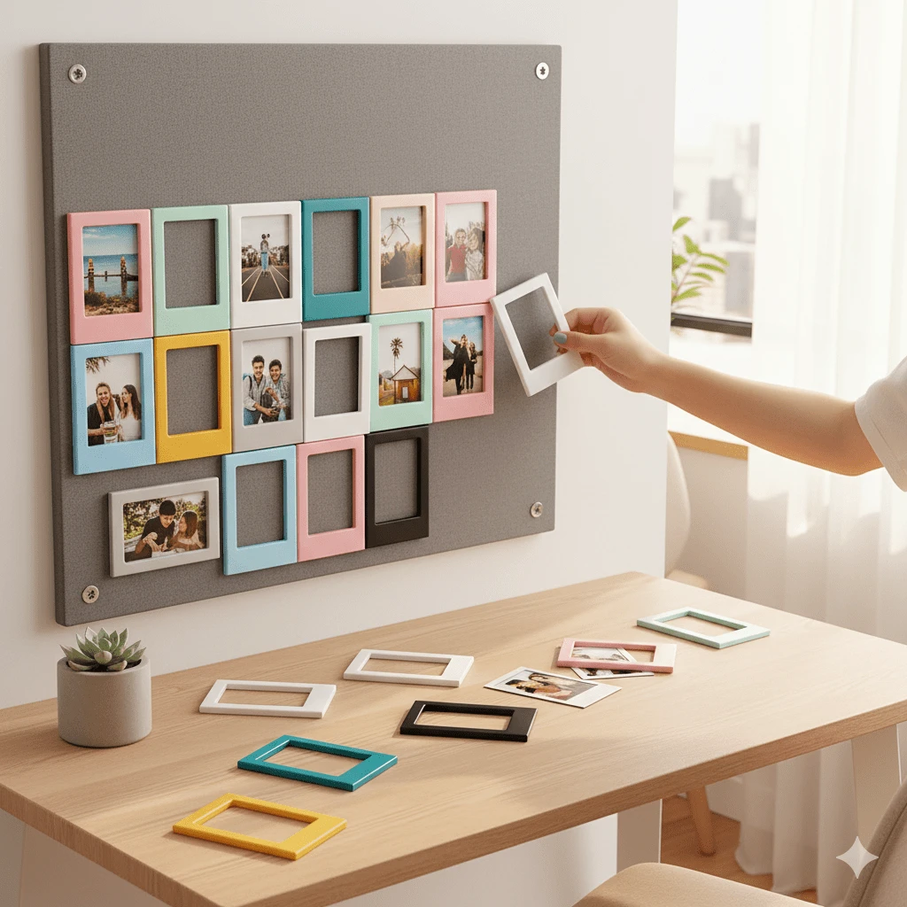 5/6pcs Bohemian 3-Inch Round Horizontal Plastic Magnetic Photo Frames, Display Photos, Record Beautiful Moments, Suitable For Office, Kitchen, Living Room, Bedroom Decor, Valentine's Day, Birthday, New Year Gifts, Instant 3-Inch Magnetic Fridge Sticker DIY Creative Magnetic Sheets Small Photo Frames - Multicolor - View 1