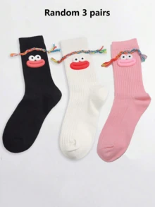 1/2/3 pares de calcetines divertidos para mujer, calcetines de tripulación con gran boca trenzada de estilo Ins feo lindo, patrón 3D de gran boca extravagante, elásticos, transpirables y absorbentes, adecuados para primavera, verano, otoño, invierno, uso casual con zapatos de lona, tenis gruesos - Multicolor - Ver 8