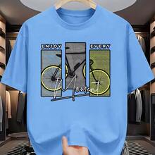 Men's Cotton T-Shirt With Printed Phrase "Enjoy Every Moment" Bicycle Hobbies Cycling Sport Frames Shirt Casual Basic Daily Streetwear Exclusive Premium Soft Comfortable - 淺藍色 - 查看 1
