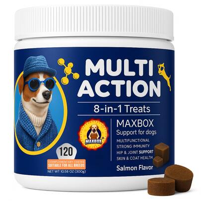 MAXBOX Dog Vitamins With DHA, Probiotics & CoQ10, Dog Supplements For 8-In-1 Multivitamin Treats, Complete Daily Wellness Supports Brain, Heart, Skin, Coat, Immunity, Digestion, Joints & Energy