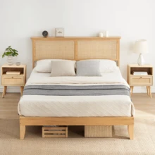 Cama Bohemia de Ratán Natural | Estructura Sólida Tamaño Completo con Lamas Silenciosas | Sin Necesidad de Somier - lecho de enredaderas de hierba LLENO - Ver 5