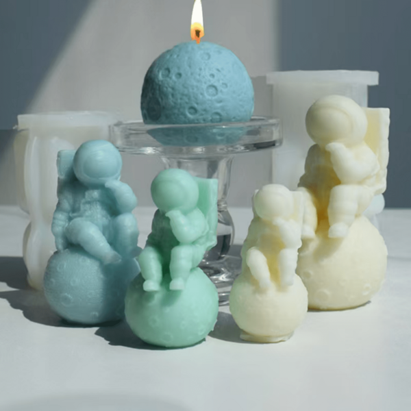 1个宇航员月球蜡烛模具，DIY航空航天主题创意手工石膏装饰硅胶模具