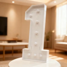 1pc 73cm/28.7inch Marquee Light Up Numbers With Warm Yellow Lights , Foam Board Mosaic Balloon For Party Backdrop Displays, Large Happy 1st 15th 16th Birthday Light Up Sign, Cardboard Number 1 For Parties Decorations, Assembly Required - 白色 - 查看 17