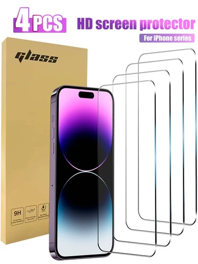 4 paquetes de protector de pantalla de vidrio templado HD ultra claro 9H para iPhone 17 Pro Max/17 Pro/17 Air/17/16 Pro Max/16 Plus/16/15 Pro Max/15 Pro/15 Plus/15, cobertura completa, anti-arañazos, anti-huellas dactilares, sin burbujas, compatible con funda