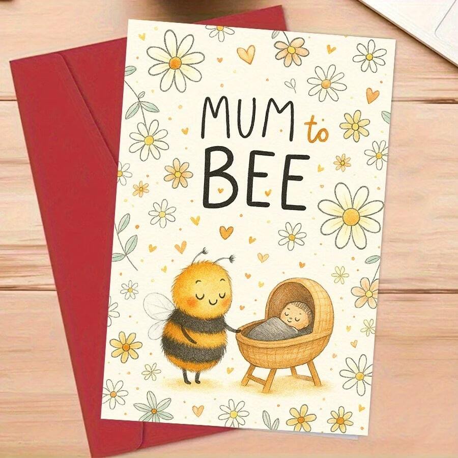 Una singola cartolina con un delizioso design "Sweet Mum to Bee", ideale per le nuove mamme. È un regalo premuroso per festa di nascità o celebrazioni della maternità, perfetto per mostrare amore e affetto alla famiglia e agli amici. Include una busta. - Set - Visualizzare 1
