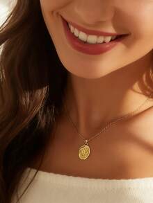 Charm-In 女士镀金多层项链，配花卉蜡封吊坠，链长45厘米，简约复古风格，适合日常通勤和优雅场合，是送给女友或闺蜜的文艺礼物。 - 金色 - 查看 2