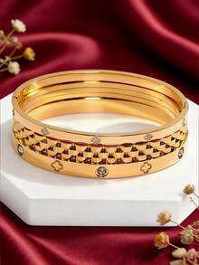 Camhanno 3pcs - Perfect Valentine's Day Gift. Made Of Durable, Shiny Stainless Steel With An Exquisite Textured Design, It Conveys A Unique And Romantic Sentiment. - Gold - View 4