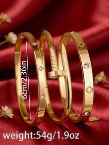 3件套 - 生日惊喜不锈钢手链套装，镶嵌四叶草锆石 + 精致设计，送给闺蜜和女朋友的完美礼物，点亮你的专属高光时刻 - 彩色 - 查看 3