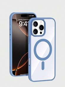 1pc Simple Macaron Transparent Magnetic Shockproof Protective Phone Case, Suitable For IPhone17/17Air/17pro/17promax/16/16Pro/16plus/16Promax/15promax/15/14/13/12/11, Suitable For Family, Friends, Birthday, Spring, Holiday, Boyfriend, Girlfriend, Valentine's Day - Blue - View 2