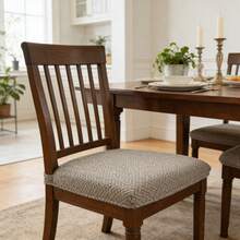 Solid Jacquard Stretch Dining Chair Covers With Elastic Straps | Universal Fit Decorative Seat Protector | Chair Covers Forros Para Sillas Cojines Para Sillas - 卡其色-彈性提花款 - 查看 4