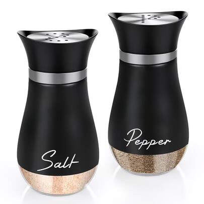 2pcs/Set Salt And Pepper Set, Stainless Steel And Glass Bottles, Salt Shaker For Cooking And Grilling.