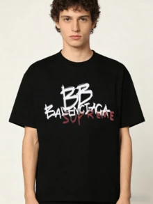 BALENCI New Men's 100% Cotton T-Shirt |   Cute Casual Short Sleeve Top |   Oversized Soft Breathable Tee |   High Quality Exactly The Same One-To-One Reconstruction |   Streetwear Basic Versatile Comfort Shirt |   High-End Brand Feel - 黑色1 - 查看 1