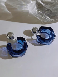 1 par de pendientes de mujer con forma irregular en C, de estilo elegante y sencillo, apropiados para usar en fiestas y banquetes casuales diarios durante el verano - Multicolor - Ver 1