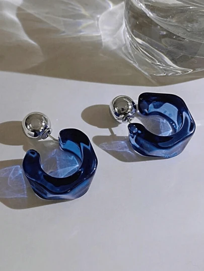 1 par de pendientes de mujer con forma irregular en C, de estilo elegante y sencillo, apropiados para usar en fiestas y banquetes casuales diarios durante el verano