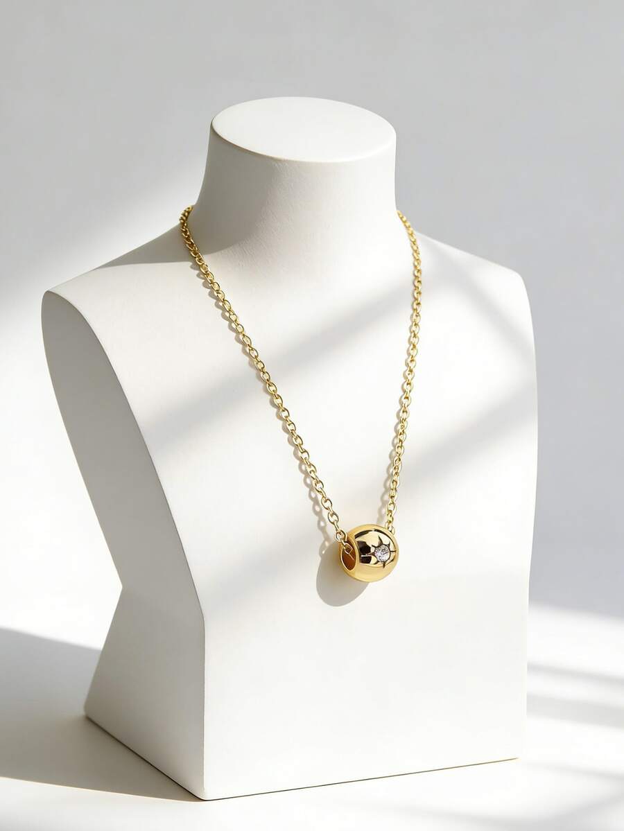 Charm-In Dây chuyền mặt hạt mạ vàng dành cho nữ, đính đá Cubic Zirconia, thiết kế tối giản, phù hợp cho đi làm hàng ngày và những buổi đi chơi thông thường, món quà tối giản dành cho bạn gái hoặc bạn thân. - Vàng - Xem 1