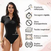 PROMOTION - 3-PIECE KIT OF POLO BODYSUITS WITH V-NECK, SUPPORT, AND SHORT-Sleeved LINING, WOMEN'S PREMIUM SHORT-SLEEVED SUPPORT - 灰-藏青-黑 - 查看 5