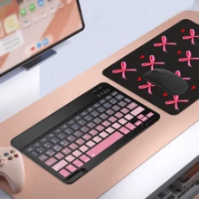 Juego de teclado y ratón Bluetooth, teclado inalámbrico portátil (150mAh), compatible con tabletas , iPad de Apple (iOS 13 y superior), smartphones Android, sistemas Windows (negro/rosa) - Negro Rosa - Ver 3