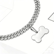 2pcs Fashionable Cuban Link Dog Necklace, Stainless Steel Bone Pendant, Luxurious Pet Collar, Durable & Adjustable, Suitable For Small/Medium/Large Dogs - Multicolor - View 7