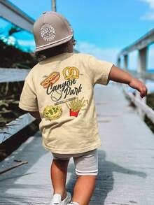 1件装男童休闲印花圆领短袖T恤，夏季学生装 - 一款百搭T恤，为每个孩子带来欢乐和幸福！ - 杏色 - 查看 2