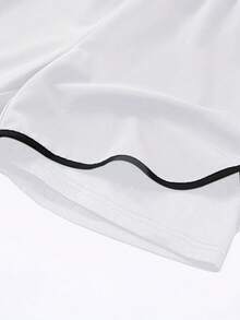 男士春夏抽绳腰带二合一时尚休闲运动短裤，适合徒步、骑行、篮球、跑步、冬季室内运动 - 白色 - 查看 3