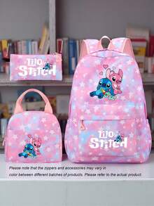 3pcs Stitch Style Nylon Backpack Set, Adjustable Shoulder Strap, Zipper Closure, Laptop Compartment, Including Handbag And Pencil Case, Lightweight Large Capacity, Washable, Suitable For Daily Commute, School, Travel - Multicolor - View 13