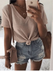 Women Denim Shorts - Lavado ligero - Ver 1