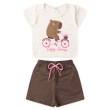 "Capy Lovers" Girl's Set – Capybara T-Shirt With Comfortable Shorts - Nhiều màu - Xem 3