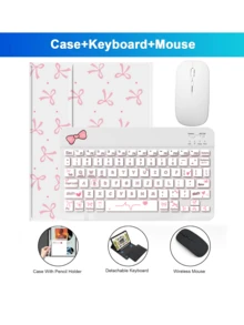 适用于三星 Galaxy Tab 和 iPad、Redm iPad SE 的键盘保护套，带鼠标，可拆卸无线蓝牙键盘（150mAh）和鼠标笔插槽（蝴蝶设计） - 白色 - 查看 3