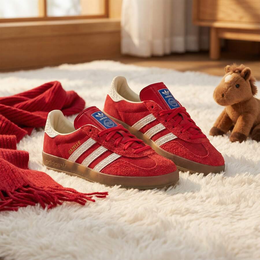 Adidas GAZELLE INDOOR Low-Top Skateboarding Training Casual Shoes IF1808 For Men And Women - Light Scarlet/jade White/gold - View 1