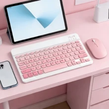 Teclado Inalámbrico Bluetooth Ultra Delgado 10'' - Silencioso, Portátil, Teclas Cuadradas | Compatible con 3 SO, Smartphone, Tablet y Portátil | Ideal para Mujeres - Rosa - Ver 10